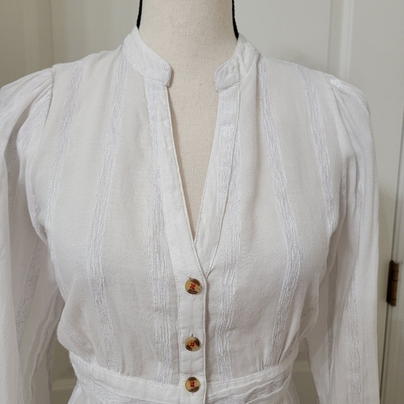 Anthropologie Size 4 White Tie Waist, Button Front Blouse - Picture 2 of 15